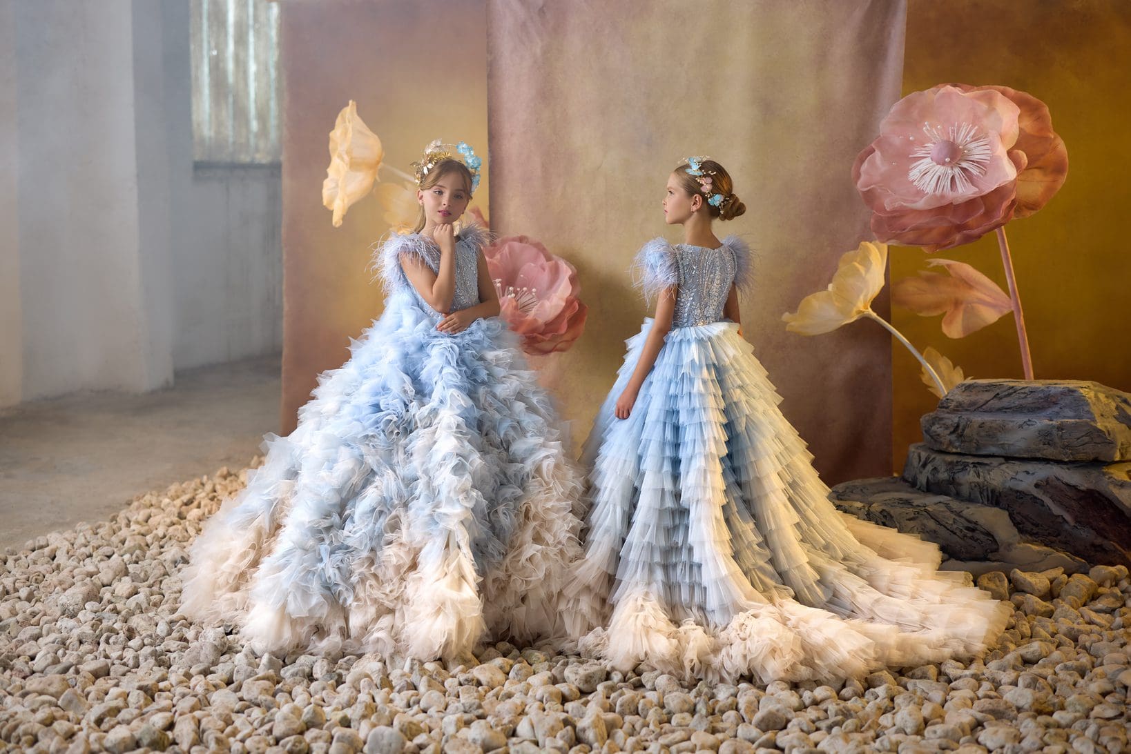 Blue Mist Feathered Ball Gown - Made To Order image 1
