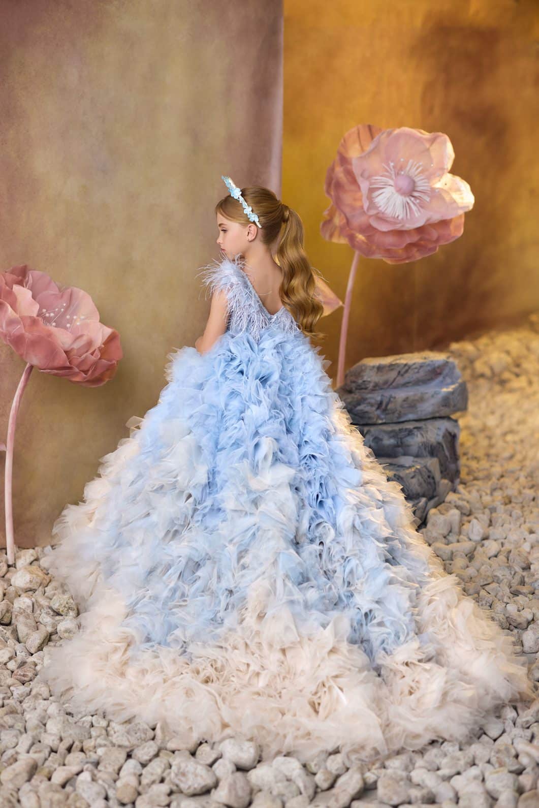 Blue Mist Feathered Ball Gown - Made To Order image 2