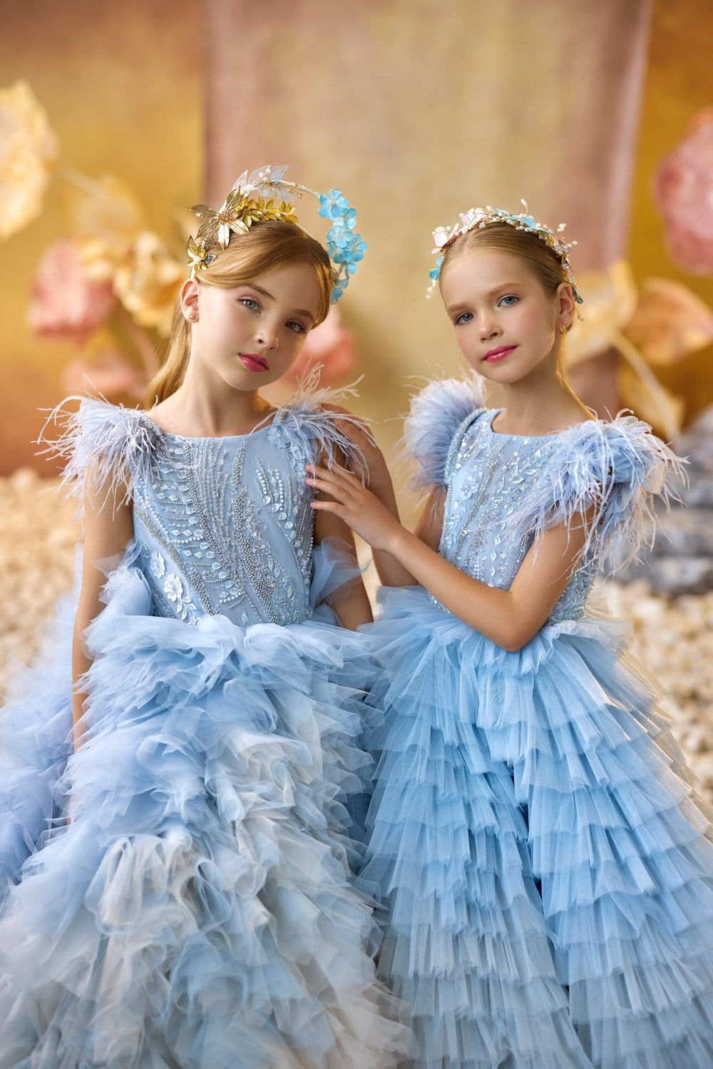 Blue Mist Feathered Ball Gown - Made To Order image 0