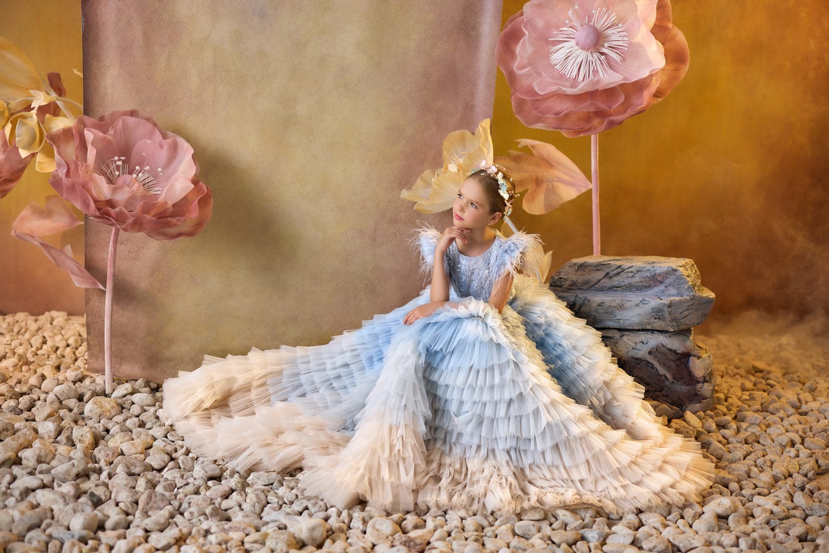 Blue Mist Feathered Ball Gown - Made To Order image 3