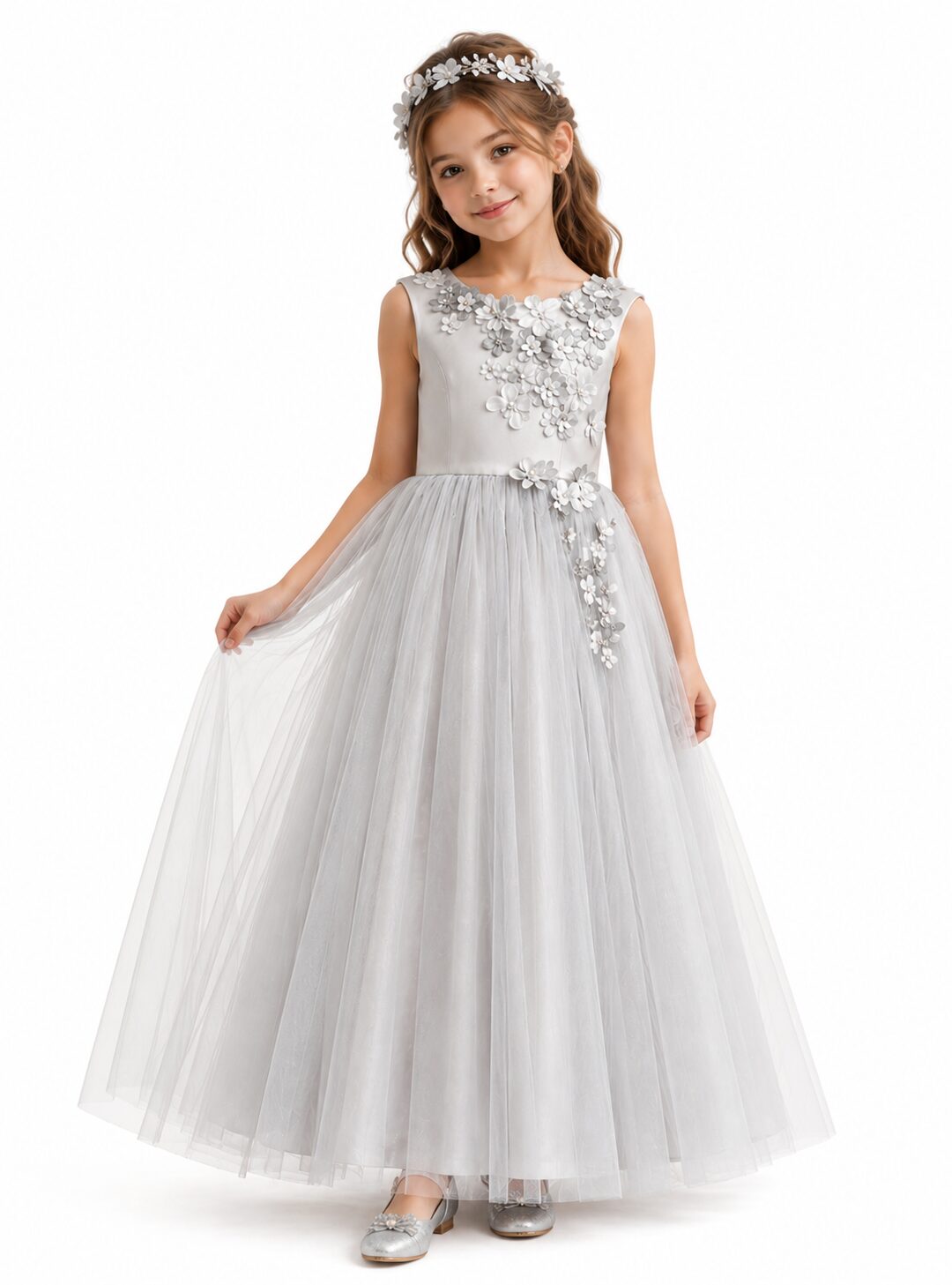 Grey Girls Occasion Dress - Argent