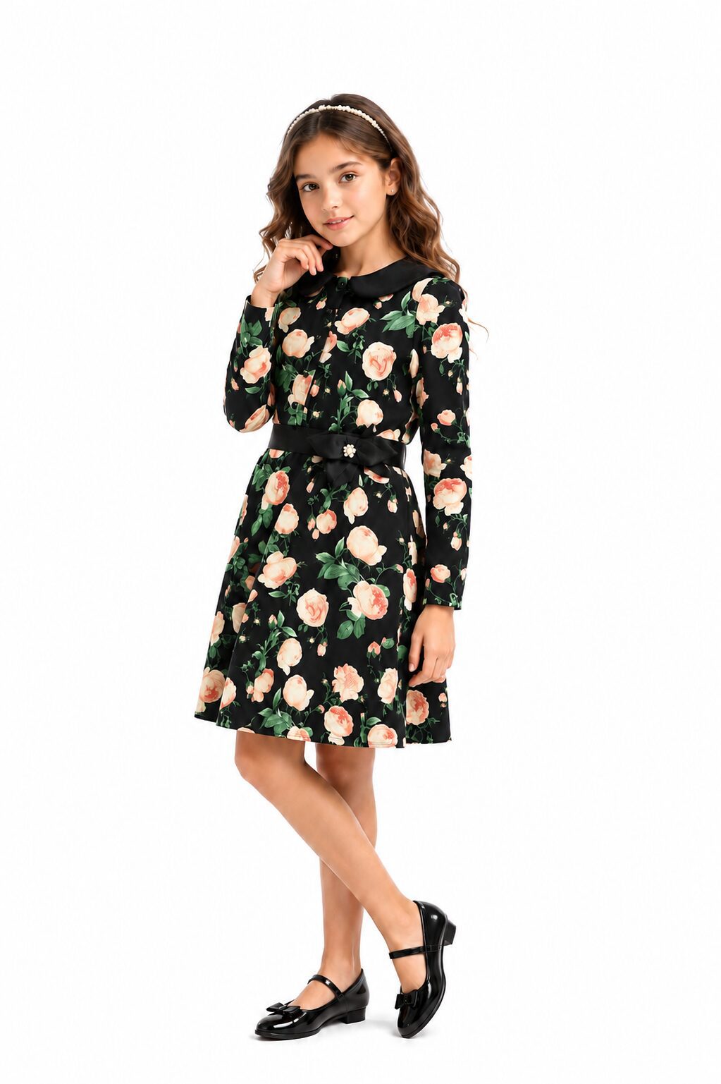 BLACK FLORAL SILK DRESS