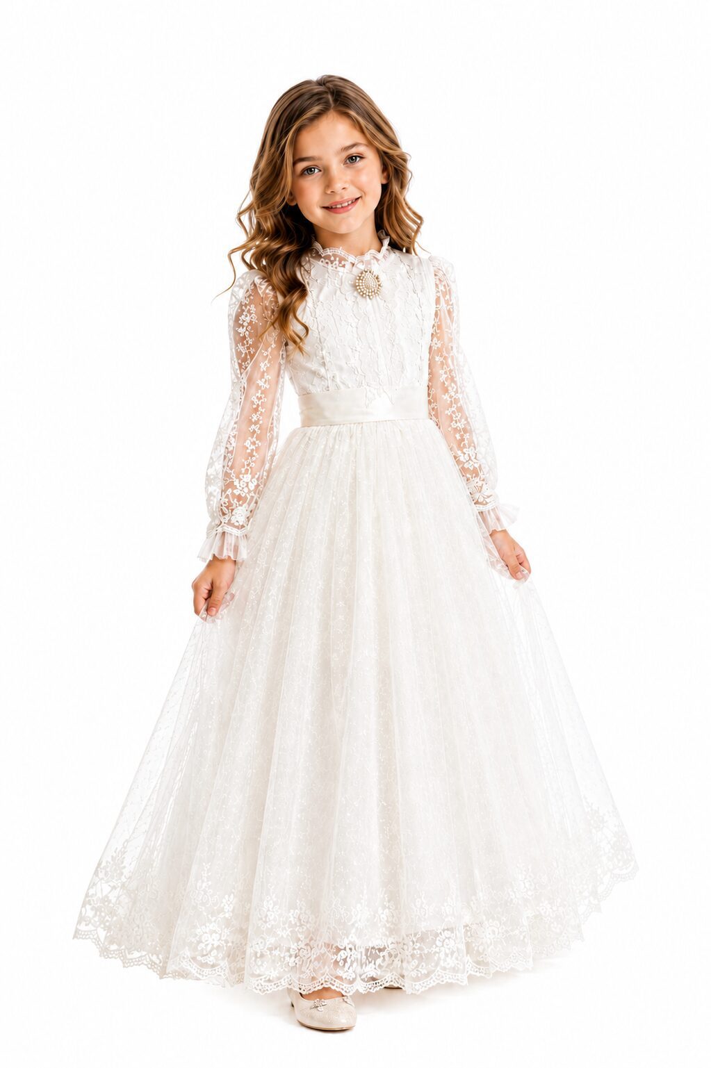 Girls ivory long sleeve dress - Helena