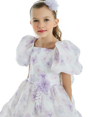 Girls organza dresses with lilac flower