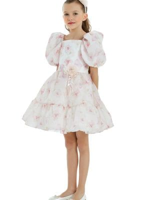 Girls organza party dress with pink flower