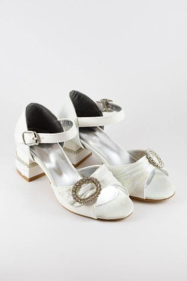 Little People Girls White Communion Shoes:- 5378 Heel main image 1