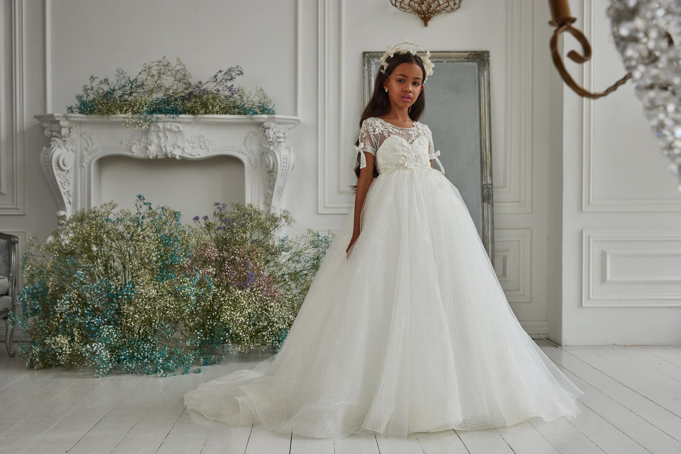 Gorgeous Amalee Couture Tulle Flower Girl Communion Floor Length Dress