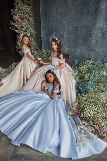 Haute Couture Girls Blue and Powder colours Dresses at Quinn Harper Children's Occasion Wear in London UK